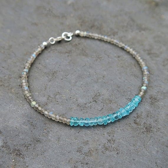 925 sterling Silver Galaxy Jewelry 3mm stacking Multi Apatite and Labradorite Bracelet Rondelle, Faceted 7" for mens, womens.
