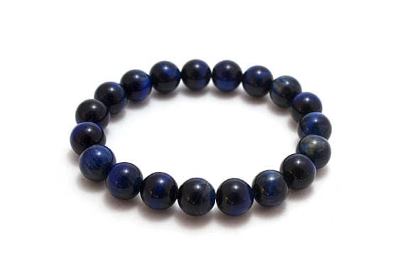 Bridesmaid Jewelry 10mm Stretchable Blue Natural Blue Tiger Eye Bracelet Round, Smooth 7.5" for mens, womens.