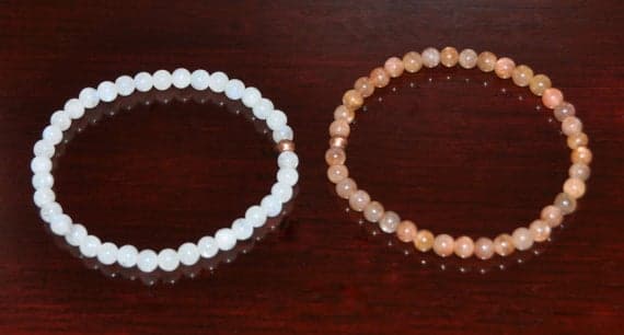Rose Gold Anniversary Gift 5mm Multi Colour Sunstone & Moonstone Stretchable Bracelet Round, Smooth 18cm for mens, womens, gf, bf and adults.