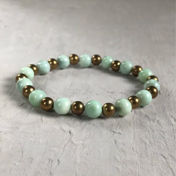 memorial gift Gold Helling 8mm Stretchable Green green opal Bracelet Rondelle, Smooth 7" for mens, womens, gf, bf & Adult.