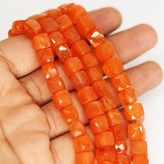 1 strand carnelian square box smooth 10'' long strand gemstone beads, jewelry supplies for jewelry making, bulk beads, for meditation jewellery for Reiki Healing  gemstone size 7mm