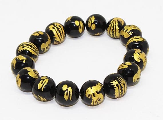 dragon black quartz handmade bracelet round ball carving cut 7.5'' long strand gemstone beads, jewelry supplies for jewelry making,  for meditation jewellery for Reiki Healing  gemstone 12mm
