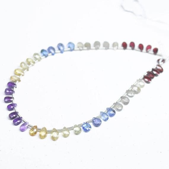 1 strand multi gemstone pear drop faceted 8'' long strand gemstone beads, jewelry supplies for jewelry making, bulk beads, for meditation jewellery for Reiki Healing  gemstone size 5mm