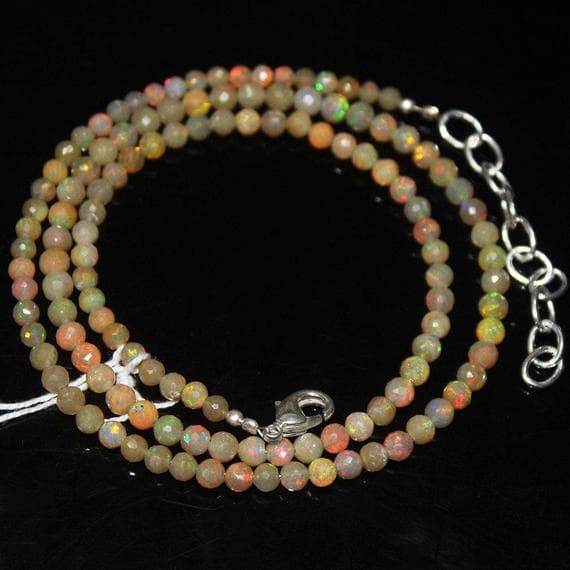 1 strand welo fire opal round ball faceted 14'' long strand gemstone beads, jewelry supplies for jewelry making, bulk beads, for meditation jewellery for Reiki Healing  gemstone size 3mm to 4mm