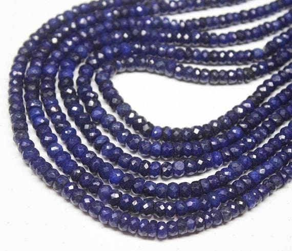 1 strand sapphire rondelle faceted 18'' long strand gemstone beads, jewelry supplies for jewelry making, bulk beads, for meditation jewellery for Reiki Healing  gemstone size 3mm to 4mm