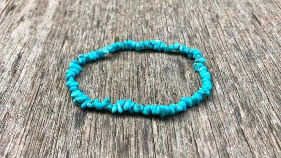 memorial gift 4-5mm Stretchable Blue Turquoise Bracelet Chips, Smooth 7" for mens, womens, gf, bf & Adult.