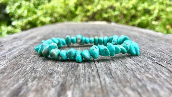 chakras simple 6-8mm Stretchable Blue Turquoise Bracelet Nugget, Smooth 7" for mens, womens, gf, bf & Adult.