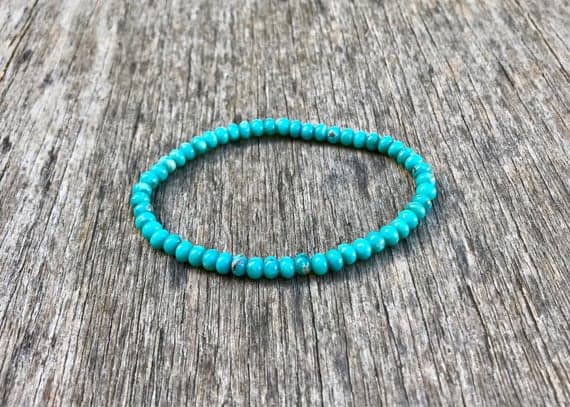 love beach youth 5mm Stretchable Blue Turquoise Bracelet Rondelle, Smooth 7" for mens, womens, gf, bf & Adult.