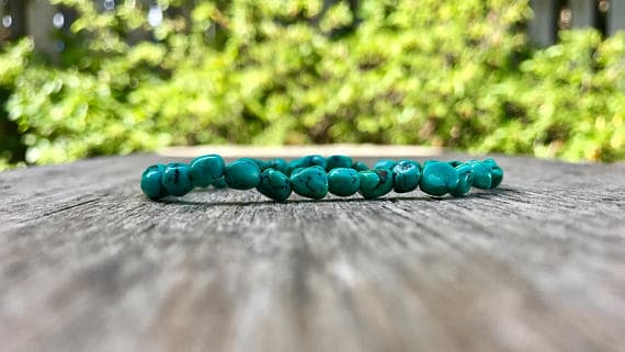 good luck gift 7mm Stretchable Green Turquoise Bracelet Nugget, Smooth 7" for mens, womens, gf, bf & Adult.