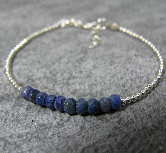 Sapphire Bracelet, Sterling Silver Sapphire Bracelet, Tiny Blue Bracelet, September Birthstone, Delicate Sapphire Bracelet, 2-4mm  Code- WAR6606