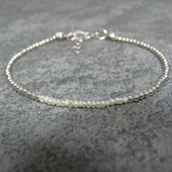 Pearl Bracelet, Delicate Pearl Bracelet, Sterling Silver Pearl Bracelet, Bridesmaid Bracelet Gift, Natural Pearl Bracelet, Gift for Her 2mm  Code- WAR6605