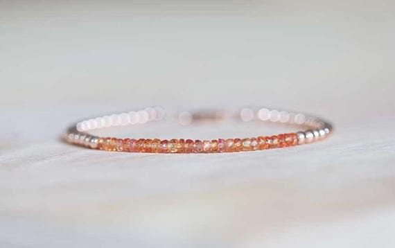 24k gold love beach youth 3mm Orange Padparadscha & Orange Sapphire stacking Bracelet Rondelle, Faceted 18cm for mens, womens, gf, bf and adults.