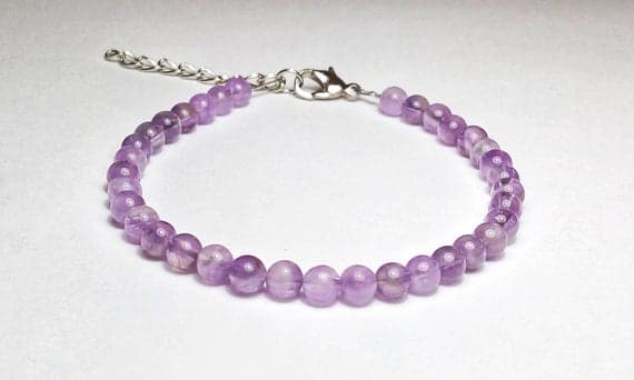 925 sterling silver love beach youth 4mm Purple Amethyst stacking Bracelet Round, Smooth 18cm for mens, womens, gf, bf and adults.