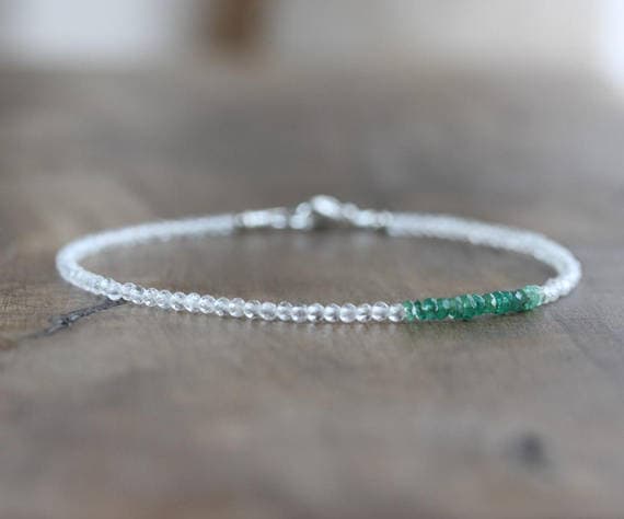 925 sterling Silver Rock Gift 2.5mm stacking Multi White topaz & emerald Bracelet Round & Rondelle, Faceted 7" for mens, womens, gf, bf & Adult.
