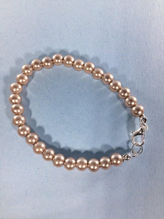 925 sterling Silver chakras simple 4-5mm stacking Golden Golden Pearl Bracelet Round, Smooth 7" for mens, womens, gf, bf & Adult.