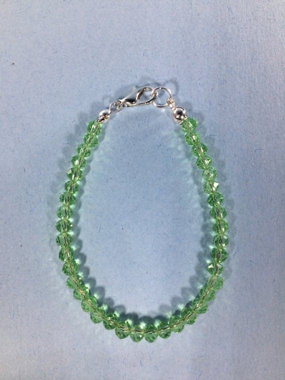 925 sterling Silver Anxiety Gemstone 4-5mm stacking Green Peridot Bracelet Rondelle, Faceted 7" for mens, womens, gf, bf & Adult.