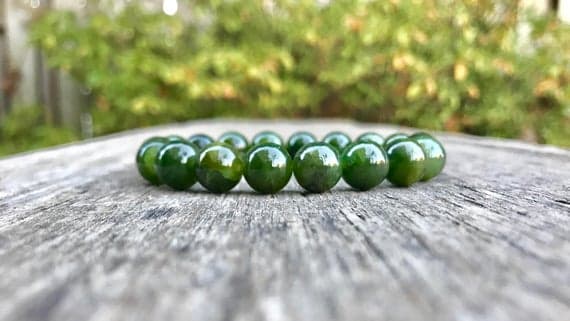 Bridesmaid Jewelry 10mm Stretchable Green Green Jadeite Bracelet Round, Smooth 7.5" for mens, womens, gf, bf & Adult.