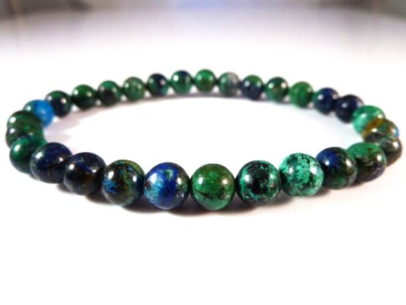Personalized Gift 6mm Stretchable Multi Azurite in Chrysocolla Bracelet Round, Smooth 7" for mens, womens, gf, bf & Adult.