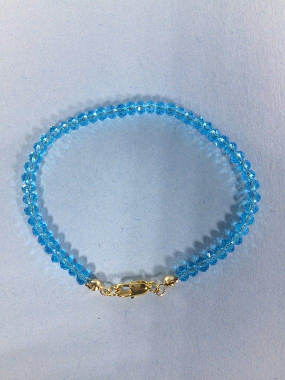24k gold Plated Artisan Loose 6-7mm stacking Blue Apatite Bracelet Rondelle, Faceted 7" for mens, womens, gf, bf & Adult.
