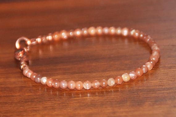 24k gold Anxiety Relief Calming 4mm Orange Sunstone stacking Bracelet Round, Smooth 18cm for mens, womens, gf, bf and adults.