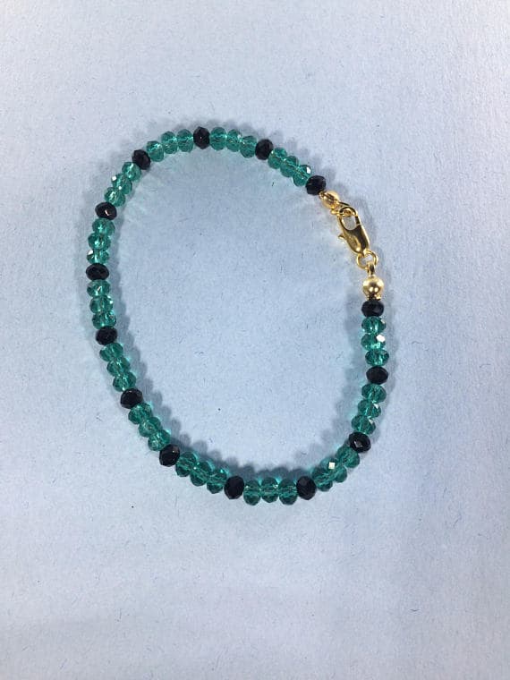 24k gold Plated Blush Jewelry 6-7mm stacking Green Green Tourmaline Bracelet Rondelle, Faceted 7" for mens, womens, gf, bf & Adult.