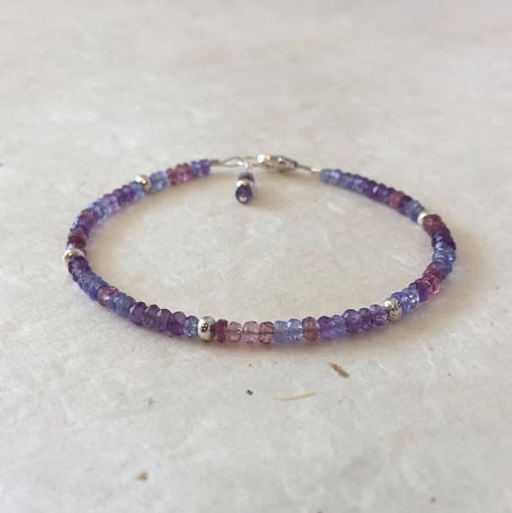 Tanzanite Tourmaline Amethyst Karen Hill Tribe Thai Silver Beaded Bracelet, Sundance Style, Boho Chic, Dainty Bracelet, Layering Bracelet 3-4mm Code- WAR6420