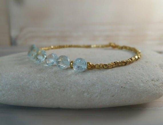 Natural No Treatment Sky Blue Topaz Onion Drops and 24K Gold Vermeil Beads Bracelet 7mm Code- WAR6670