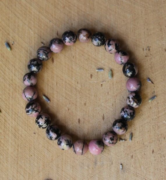 Natural 8mm Stretchable Pink Rhodonite Bracelet Round, Smooth 7" for mens, womens.