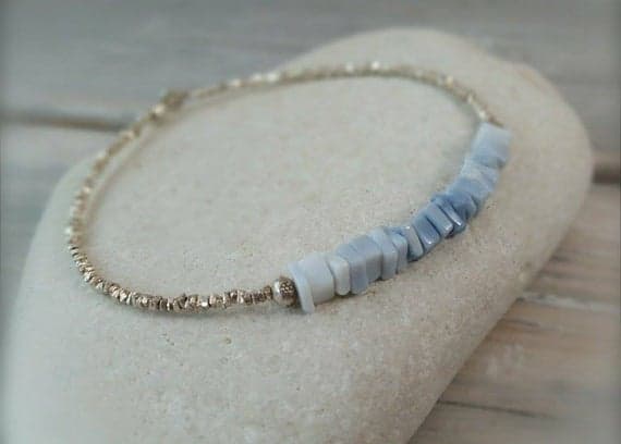 Peruvian Blue Opal and Karen Hill Silver Beads Bracelet, Ombre Bracelet, Rustic Bracelet 4mm Code- WAR6663