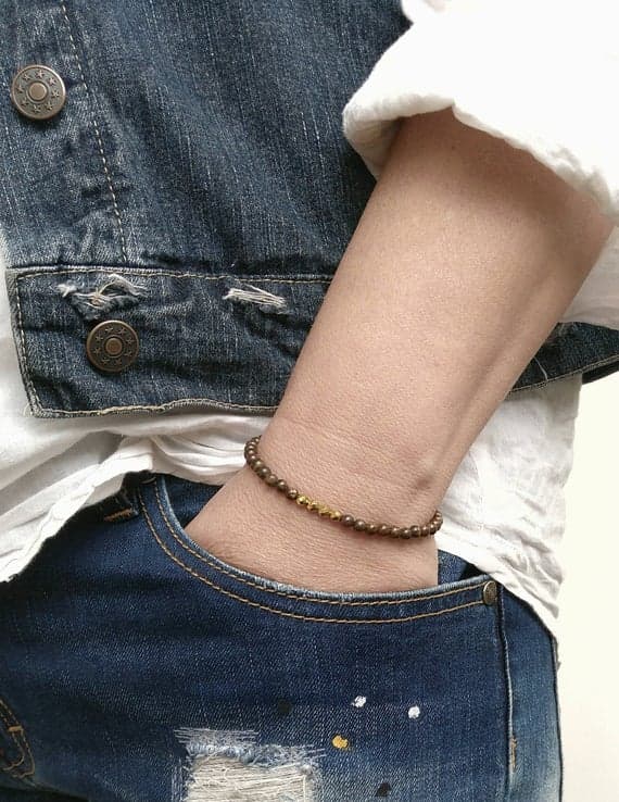 Rose Gold good luck gift 4mm Multi Colour BRONZITE Stretchable Bracelet Round, Smooth 18cm for mens, womens, gf, bf and adults.