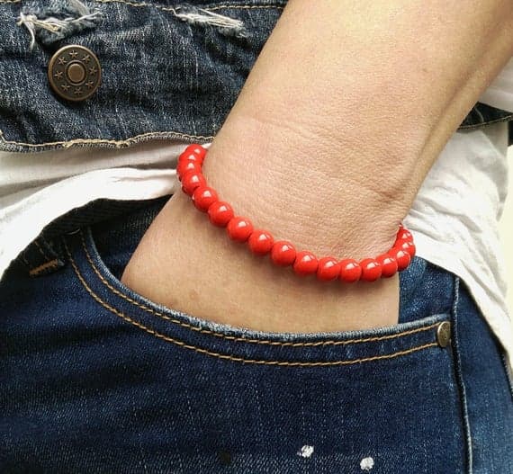 chakras simple 8mm Red Howlite Stretchable Bracelet Round, Smooth 18cm for mens, womens, gf, bf and adults.