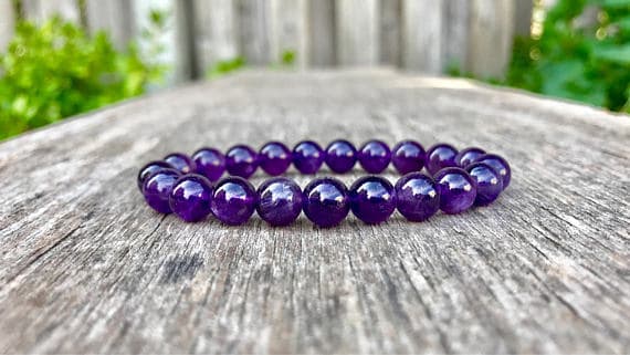 Bridesmaid Jewelry 8mm Stretchable Purple Amethyst Bracelet Round, Smooth 7" for mens, womens, gf, bf & Adult.