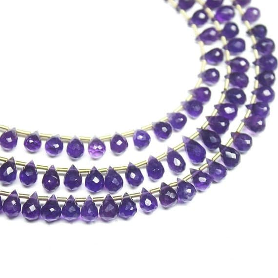 1 strand amethyst tear drop faceted 8'' long strand gemstone beads, jewelry supplies for jewelry making, bulk beads, for meditation jewellery for Reiki Healing  gemstone size 5mm to 6mm