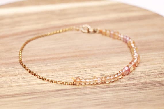 24k gold Plated Natural 3-4mm stacking Multi Imperial Topaz Bracelet Round, Faceted 7" for mens, womens, gf, bf & Adult.