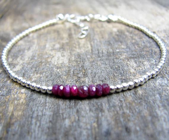 Ruby Bracelet Sterling Silver, July Birthstone Bracelet, Dainty Beaded Sterling Silver Bracelet, Ruby Beaded Bracelet, Bracelet Women Gift 2-3mm  Code- WAR6604