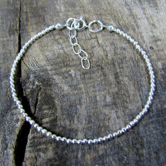 Dainty Sterling Silver Bracelet, Sterling Silver 2mm Beaded Bracelet, Tiny Sterling Silver 2 mm Beads Bracelet, Thin Silver Bracelet  Code- WAR6603