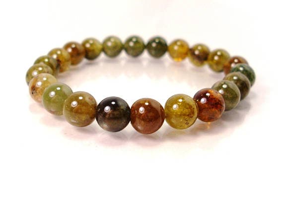 Grounding 9mm Stretchable Multi Green Garnet Bracelet Round, Smooth 7" for mens, womens.