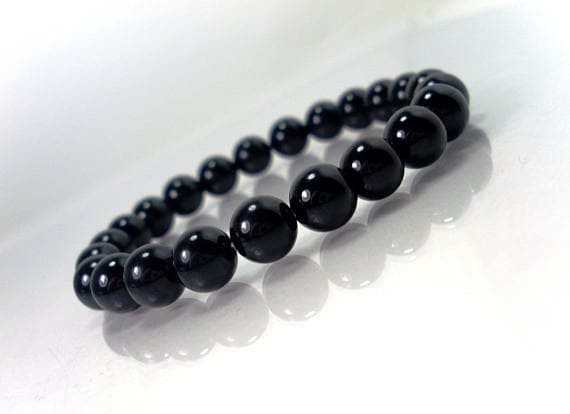 Anxiety Relief Calming 8mm Stretchable Black Black Tourmaline Bracelet Round, Smooth 7" for mens, womens.