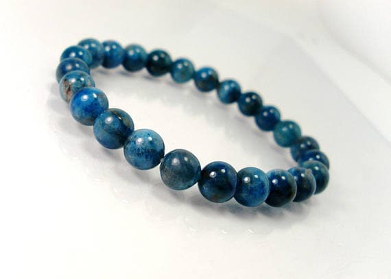 good luck gift 8mm Stretchable Blue Apatite Bracelet Round, Smooth 7" for mens, womens.