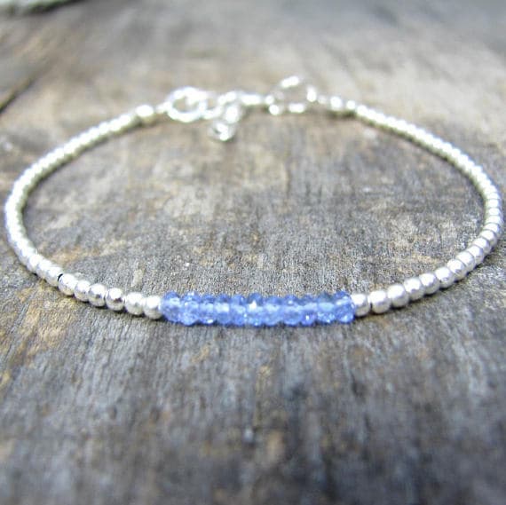 Tanzanite Beaded Bracelet, Sterling Silver Beaded Bracelet, Delicate Gemstone Bracelet, Dainty Sterling Silver Bracelet, Beaded Jewelry 2-3mm  Code- WAR6602