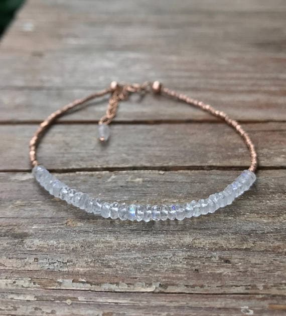Rainbow moonstone bracelet / Moonstone beaded bracelet / Rose gold moonstone / Gemstone bracelet / Gift for her / June birthstone bracelet 3 mm Code- WAR6709