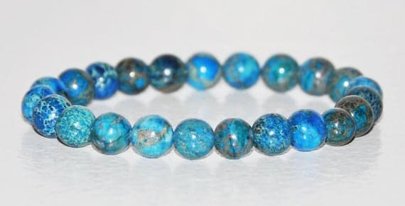 Anxiety Relief Calming 8mm Blue Blue Imperial Jasper Stretchable Bracelet Round, Smooth 18cm for mens, womens, gf, bf and adults.
