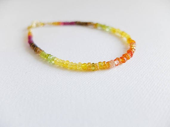 AAA++ Rare Quality Padparadscha Sapphire,Pink and Yellow Sapphire Bracelet,Andalusite,Multicolored Ombre Sapphire Gemstone bracelet yellow orange pink shades 2-3 mm Code- TJH79