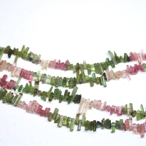 1 strand watermelon tourmaline uncut chips rough rock by hammered 16'' long strand gemstone beads, jewelry supplies for jewelry making,  for meditation jewellery for Reiki Healing  size 5mm to 12mm
