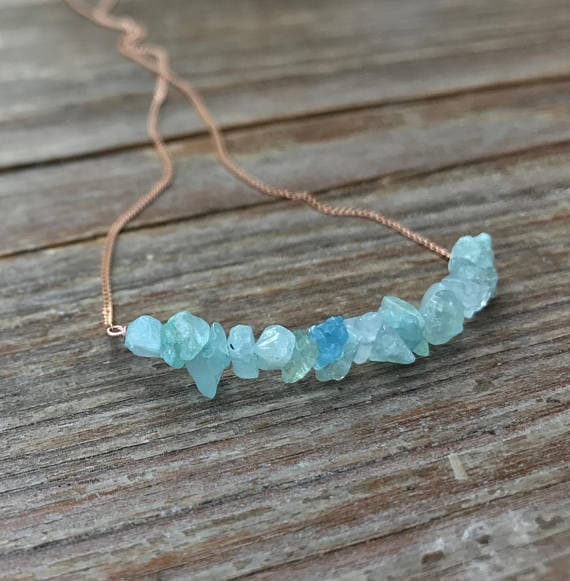 March birthstone necklace / Raw aquamarine jewelry / aquamarine necklace / Gift for daughter / Anniversary gift / for her / Gemstone bar  Code- WAR6699