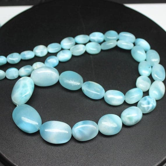1 strand larimar oval smooth 18'' long strand gemstone beads, jewelry supplies for jewelry making, bulk beads, for meditation jewellery for Reiki Healing  gemstone size 7mm to 18mm