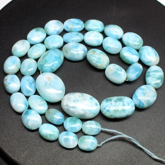 1 strand larimar oval smooth 18'' long strand gemstone beads, jewelry supplies for jewelry making, bulk beads, for meditation jewellery for Reiki Healing  gemstone size 10mm to 20mm