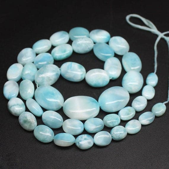 1 strand larimar oval smooth 18'' long strand gemstone beads, jewelry supplies for jewelry making, bulk beads, for meditation jewellery for Reiki Healing  gemstone size 8mm to 18mm