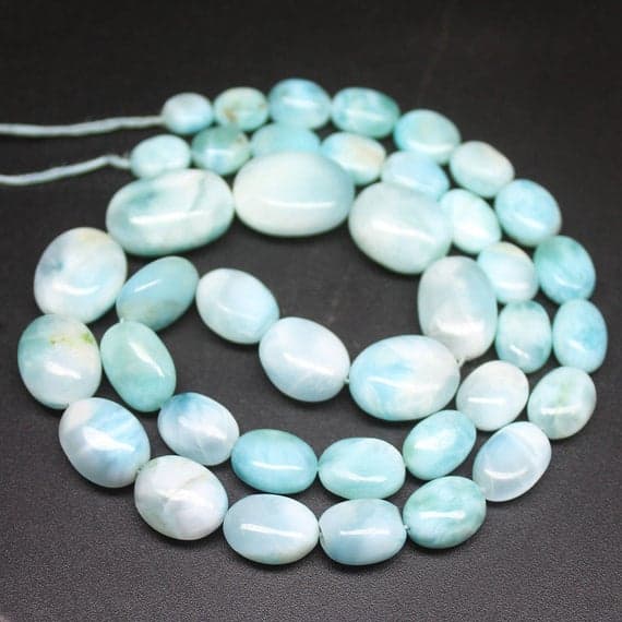 1 strand larimar oval smooth 18'' long strand gemstone beads, jewelry supplies for jewelry making, bulk beads, for meditation jewellery for Reiki Healing  gemstone size 7mm to 17mm