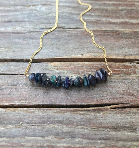 October birthstone necklace / Dark opal necklace / Black opal necklace / Gift for her / Gift for wife / Raw gemstone jewelry  Code- WAR6687